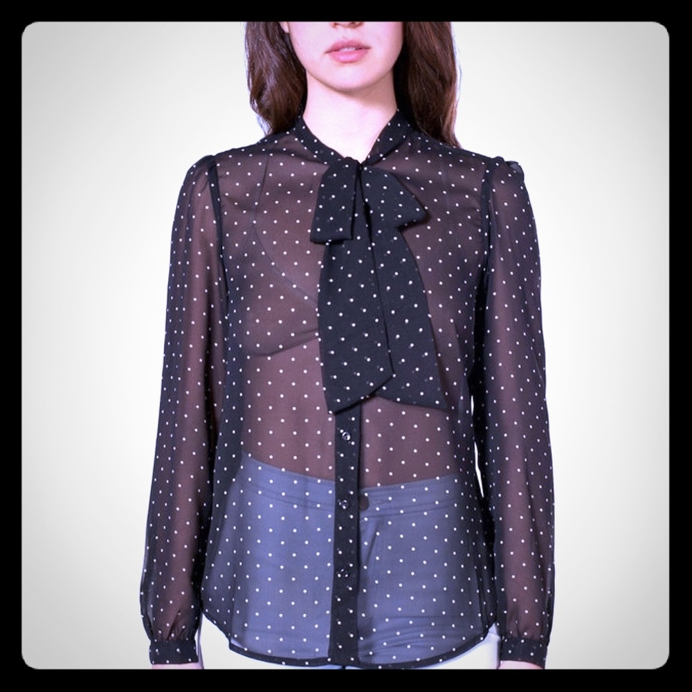 Bow-tie neck chiffon, long sleeve blouse